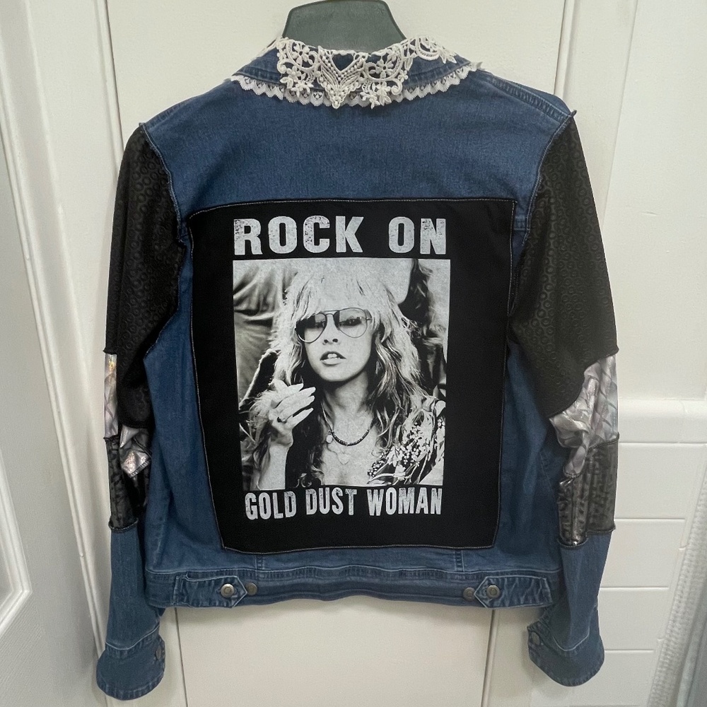 Customized Stevie Nicks-Gold Dust Woman Jean Jacket by Get Lucky -Med